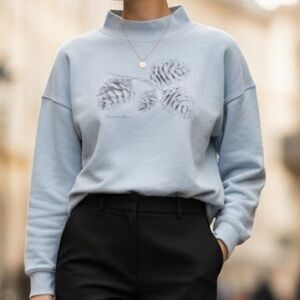 American Eagle Outfitters Blue Turtleneck Sweater with Pinecone Design Size L